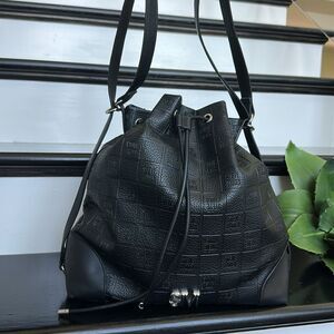 Steve Madden Black Faux Leather Bucket Crossbody Shoulder Bag, Drawstring